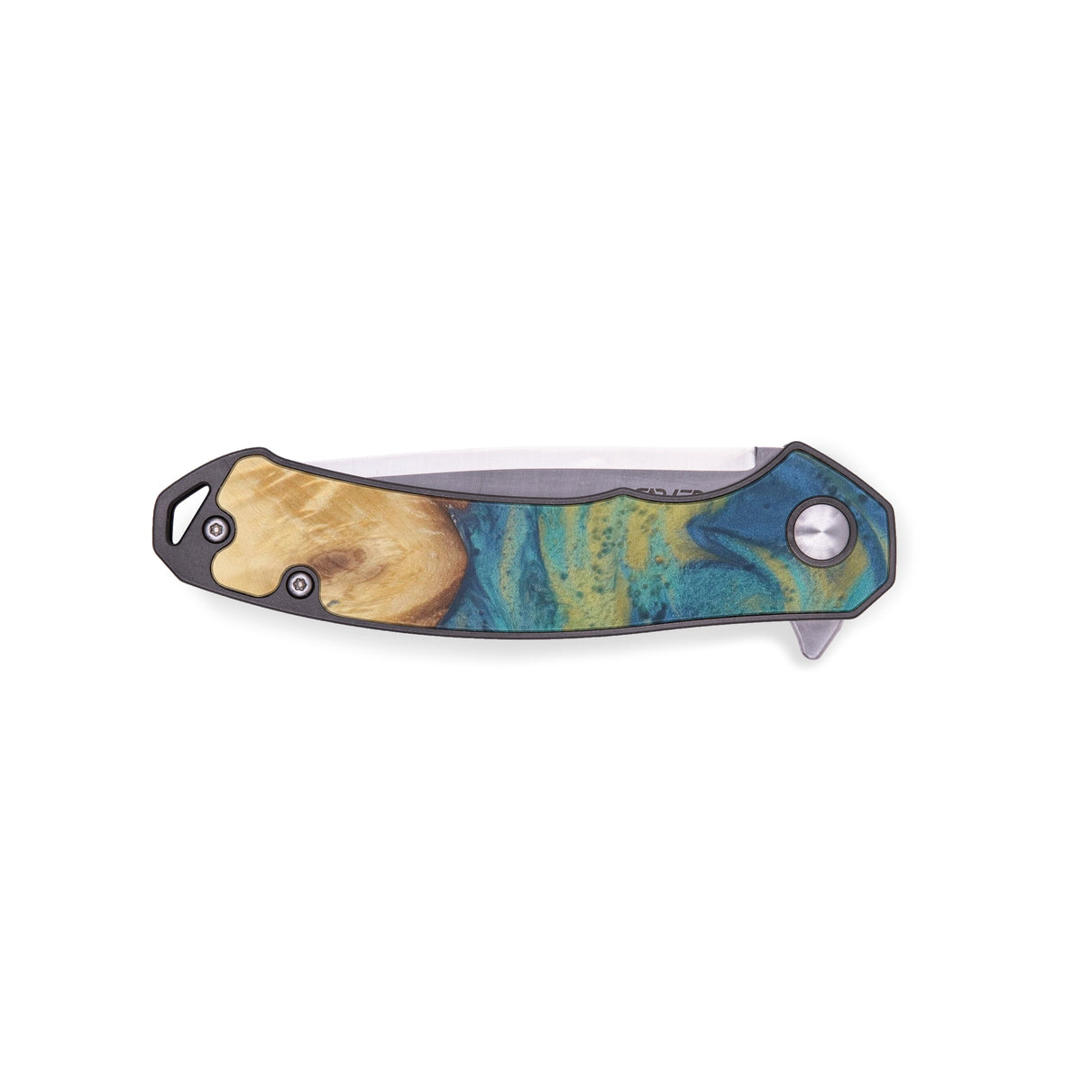 EDC Wood+Resin Pocket Knife Ottawa (Teal & Gold, 489187) Carved Knives