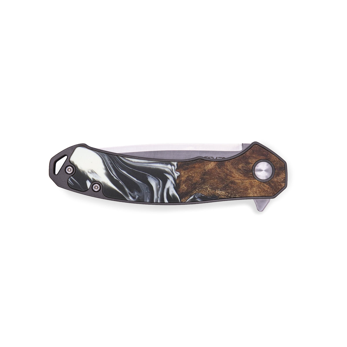 EDC Wood+Resin Pocket Knife Deann (Black & White, 484149) Carved Knives