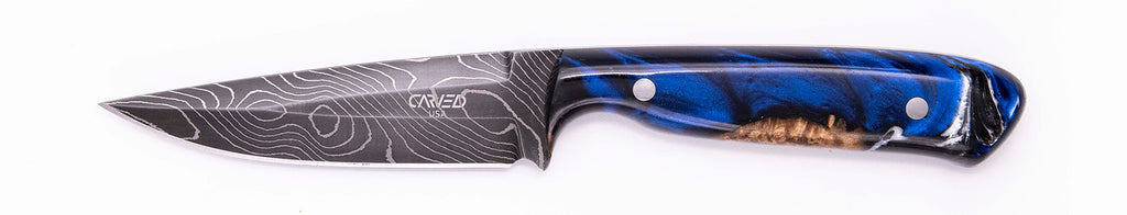 Carved Damascus Field Knife #20624