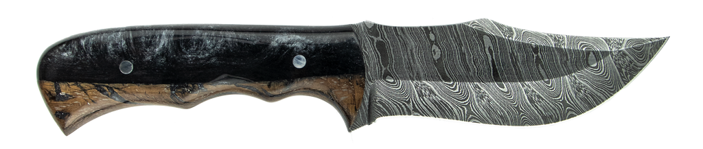 Carved Damascus Hunting Knife #10025