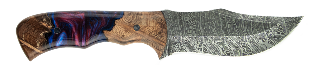 Carved Damascus Hunting Knife #10034