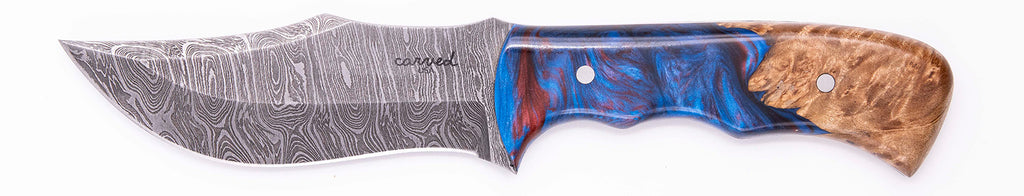 Carved Damascus Hunting Knife #00000