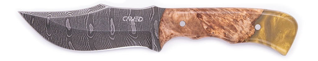 Carved Damascus Hunting Knife #10460