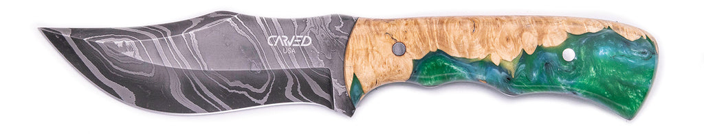 Carved Damascus Hunting Knife #10510