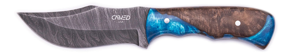 Carved Damascus Hunting Knife #10529