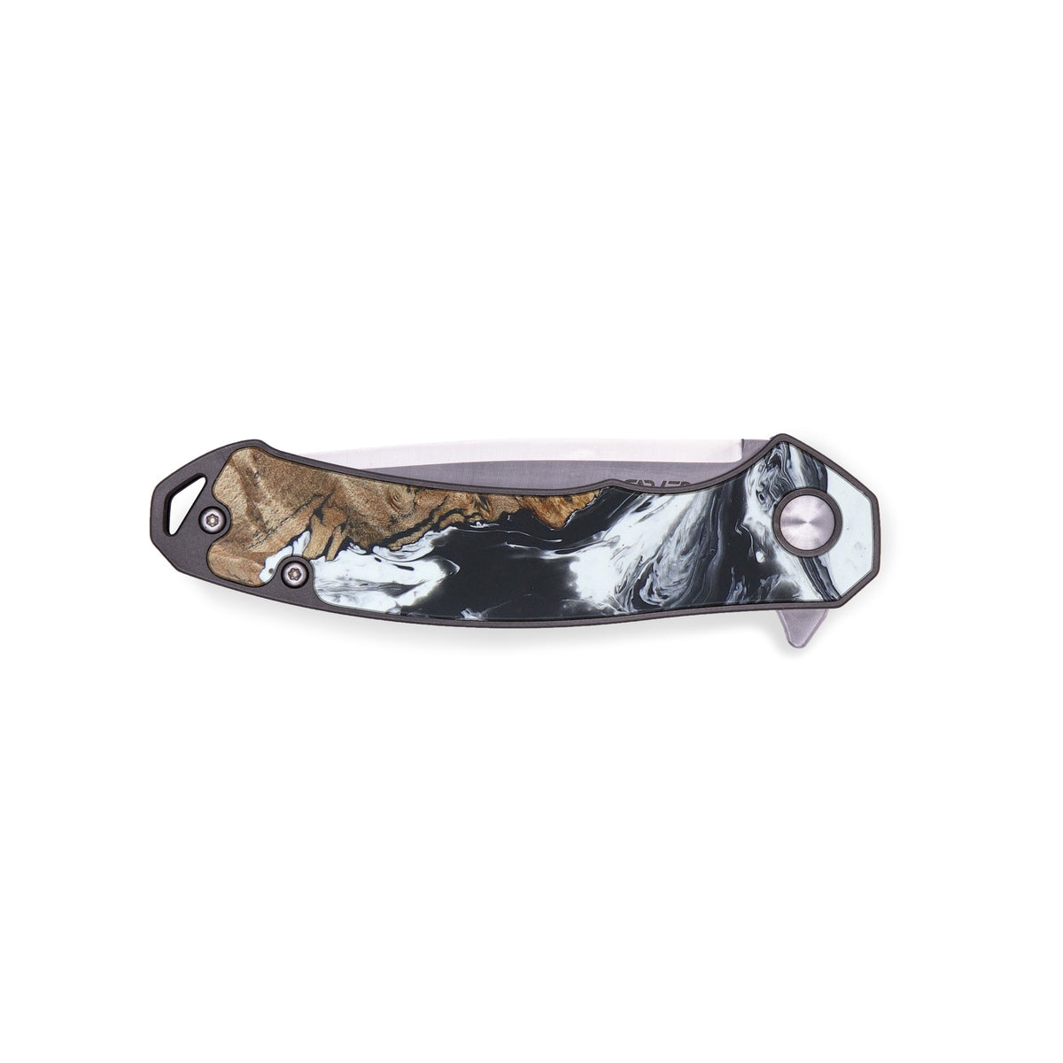 EDC Wood+Resin Pocket Knife - Carmine (Black & White, 422555) – Carved ...