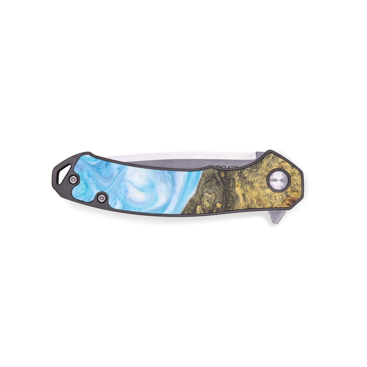 EDC Wood+Resin Pocket Knife Alexandrina (Light Blue, 604169) Carved